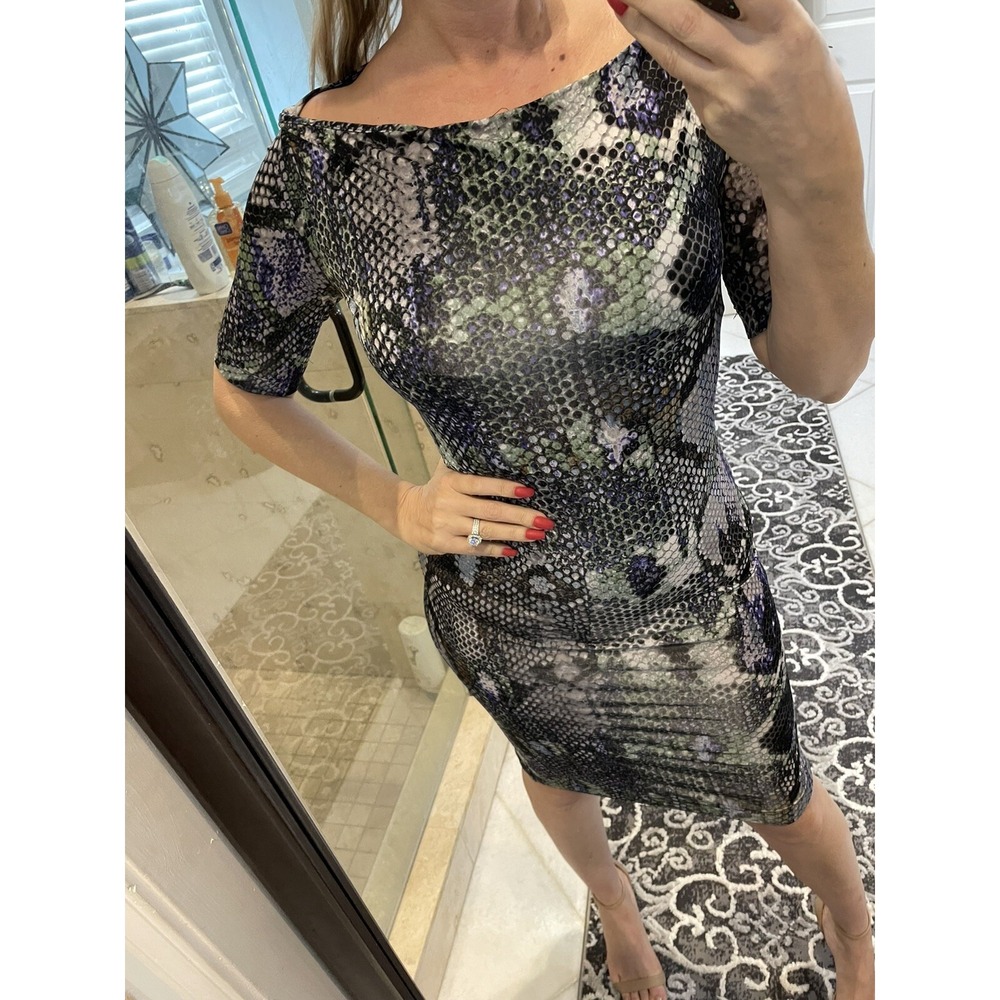 Just Cavalli animal print Dress Roberto 42 Purple Green Italy Snake Gray Jersey